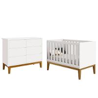 Berço Americano Com Cômoda 6 Gavetas New Classic Branco Com Pés Madeiras - Reller - 1