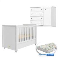 Berço Tutto New E Cômoda Infantil Americano Branco Fosco Com Colchão Gazin - Matic - 1