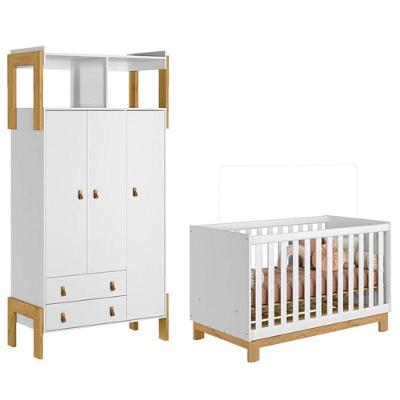 Berço Americano 4315 Mini Cama Q Encanto Slim E Guarda Roupa Fantasia 4375 Branco Acetinado - Qmovi