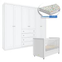 Berço Tutto New Com Guarda Roupa Mississipi Ambiente 6 Portas Branco Fosco E Colchão Gazin - Matic - 7