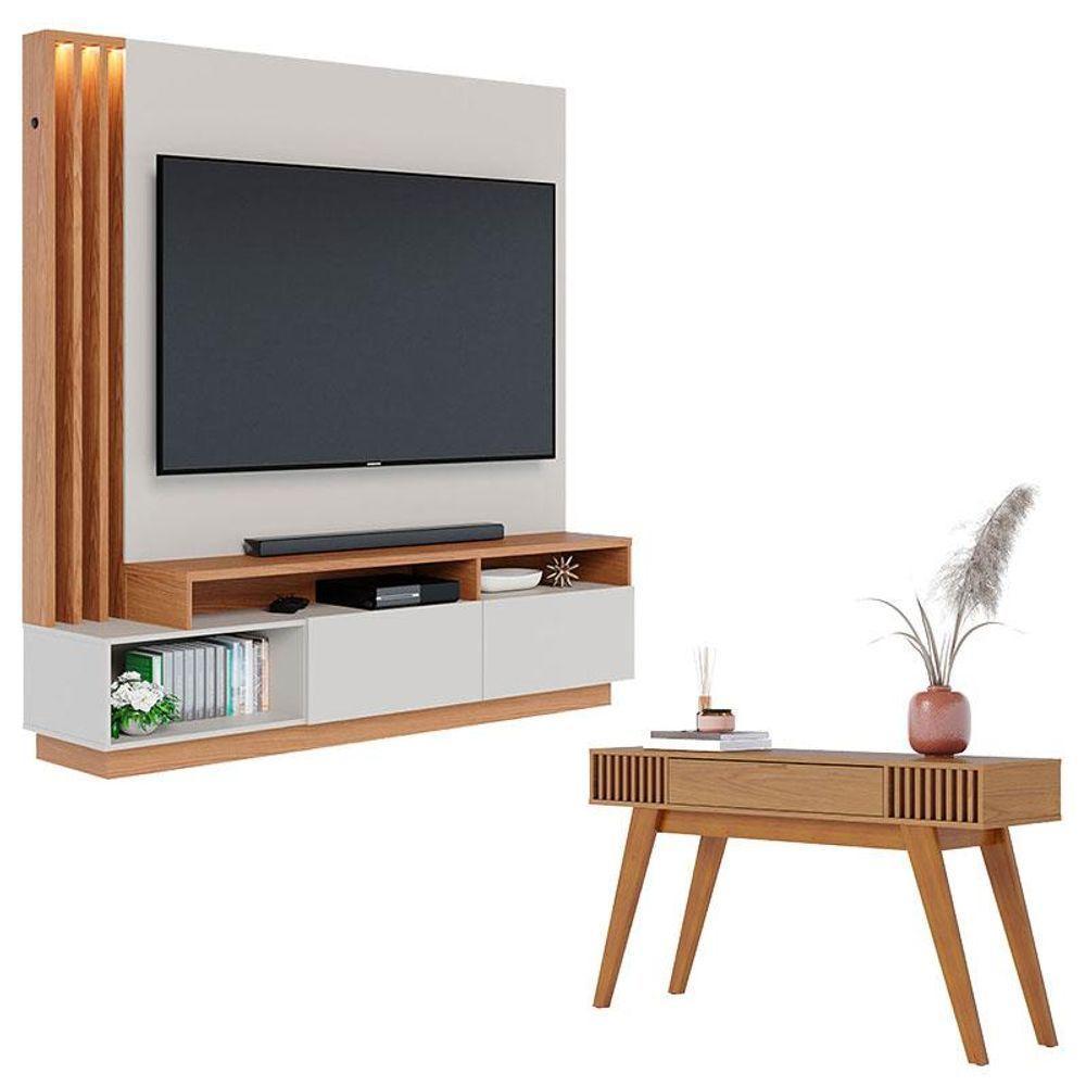 Estante Home Theater Humaitá Off White Matte Freijó Com Aparador Riviera Freijó - Colibri - 1