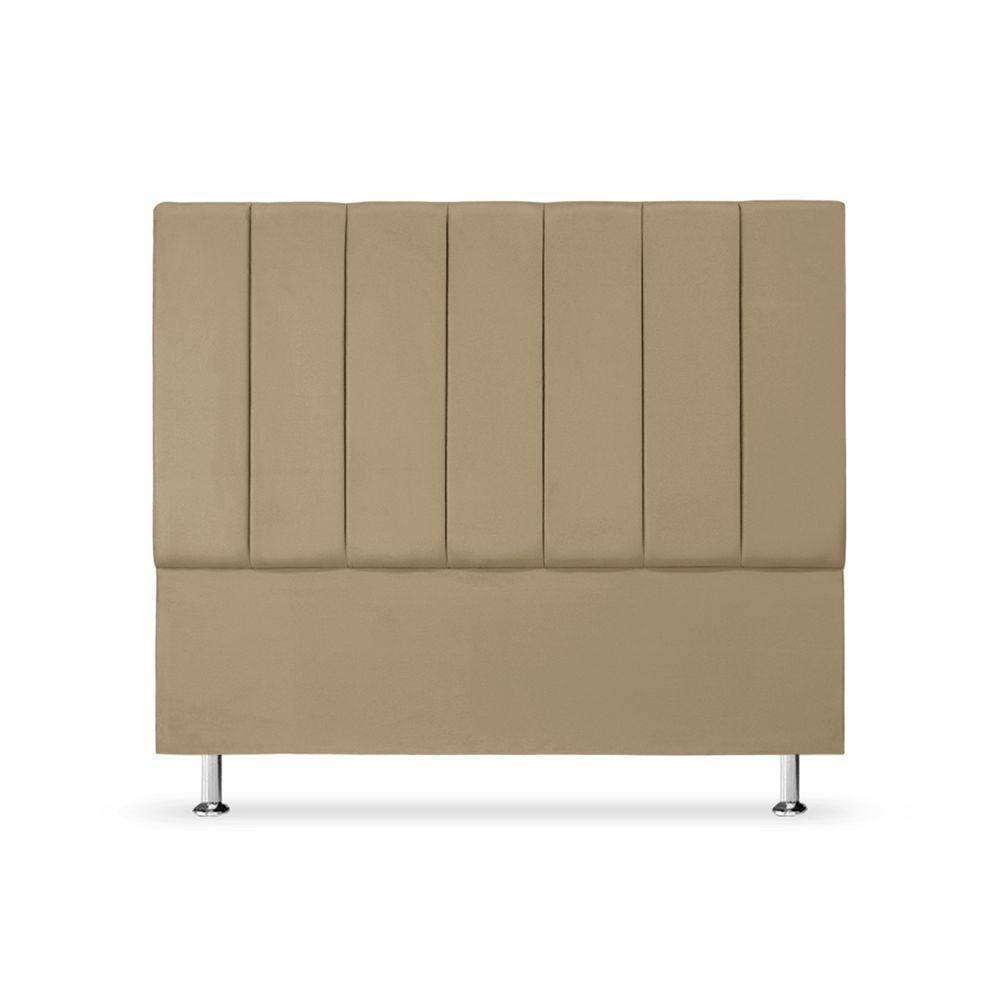 Cabeceira Estofada Cama Box Casal 140 Cm Carla Premium - Veludo Bege Escuro - 2