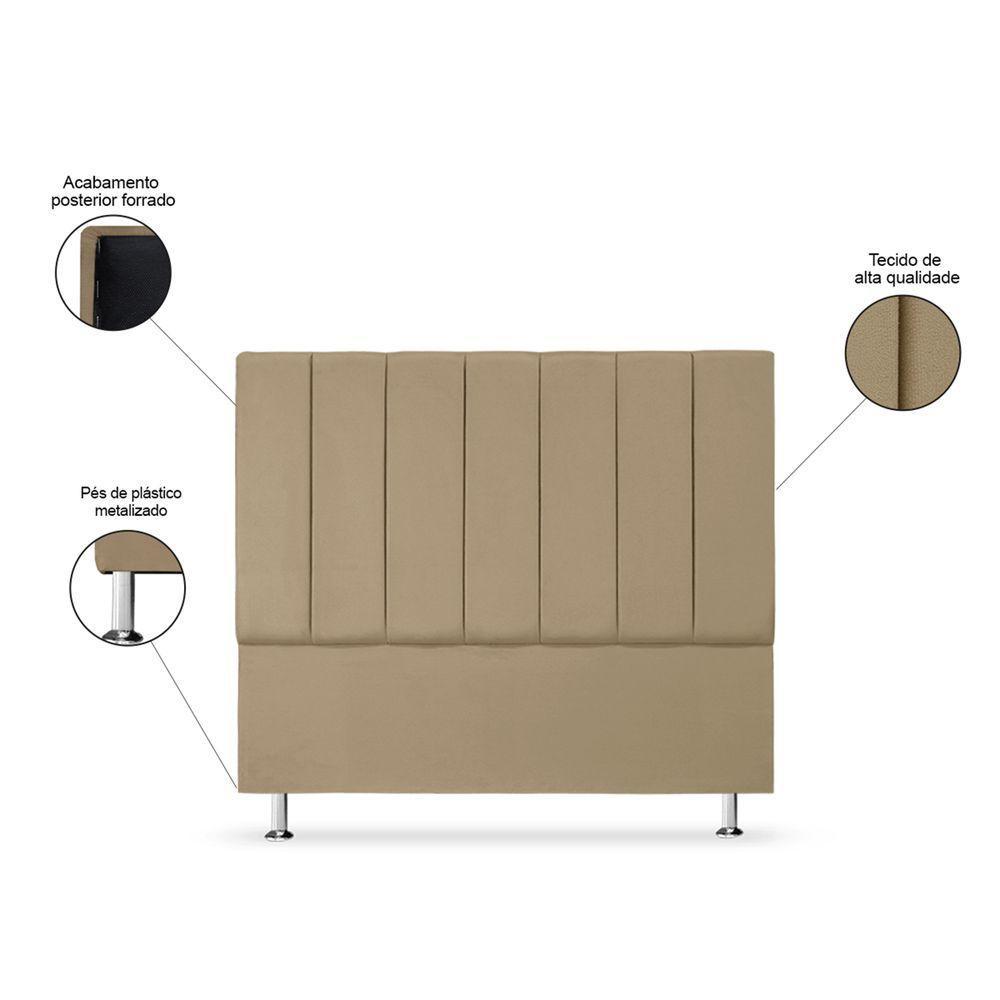 Cabeceira Estofada Cama Box Casal 140 Cm Carla Premium - Veludo Bege Escuro - 3