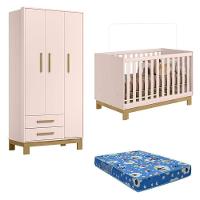 Berço Americano 4315 E Guarda Roupa 4340 Q Encanto Slim Rosa Acetinado Com Colchão Tend Tudo - Qmovi - 1