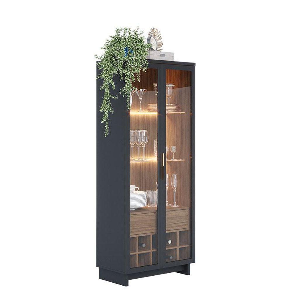 Cristaleira Guanabara Com Aparador Para Sala Buffet Vitória Noce Milano Preto Acetinado - Colibri - 2