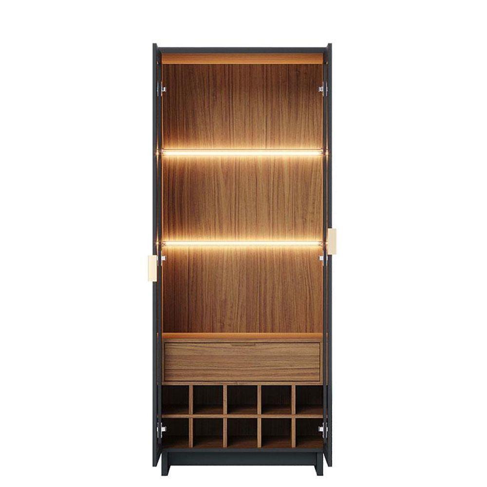 Cristaleira Guanabara Com Aparador Para Sala Buffet Vitória Noce Milano Preto Acetinado - Colibri - 3