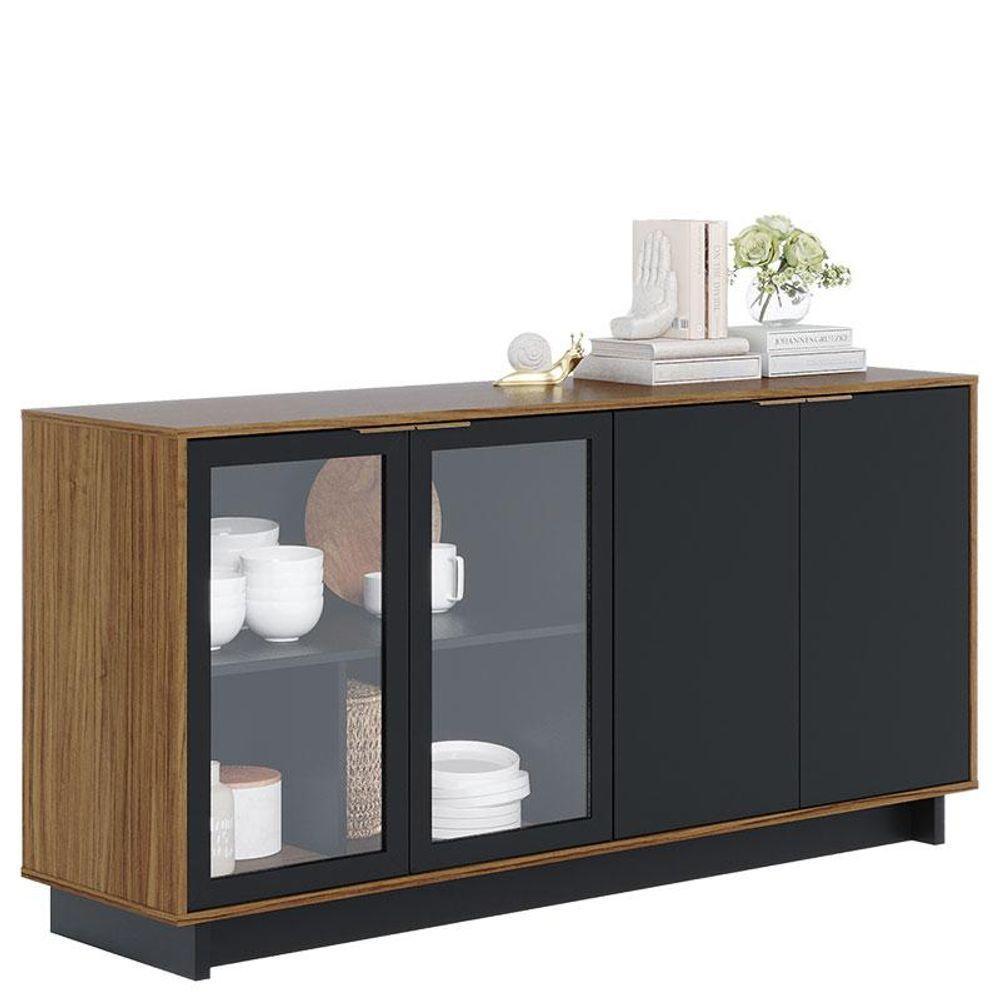 Cristaleira Guanabara Com Aparador Para Sala Buffet Vitória Noce Milano Preto Acetinado - Colibri - 5
