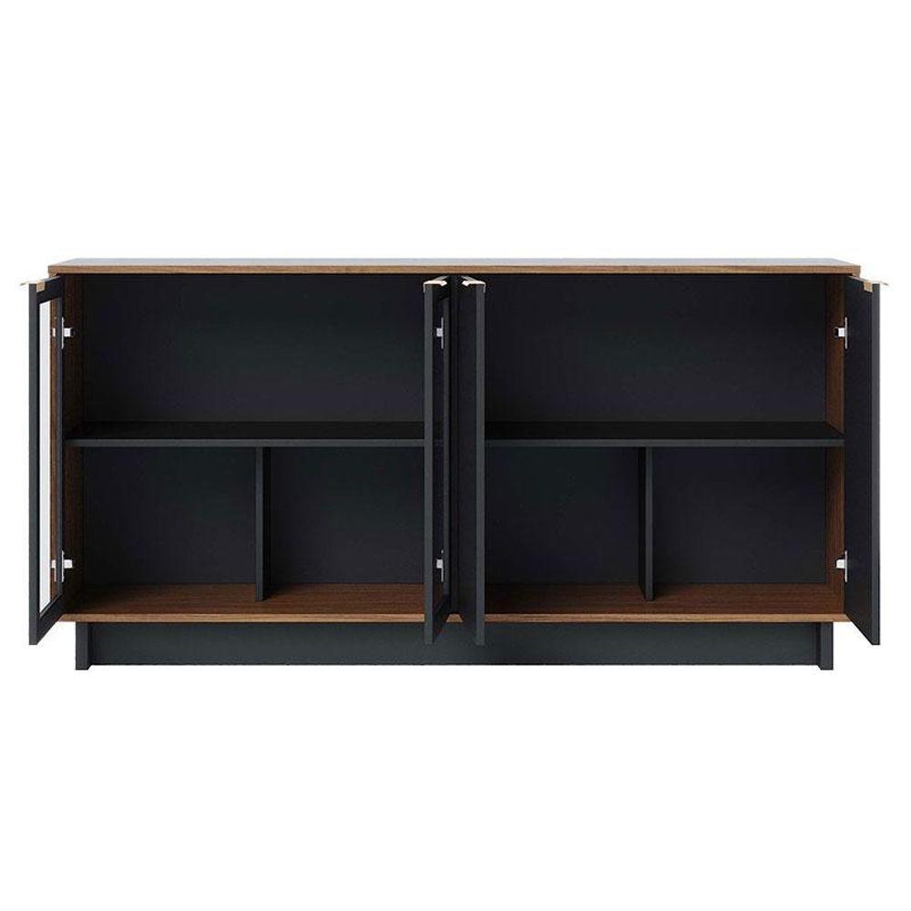 Cristaleira Guanabara Com Aparador Para Sala Buffet Vitória Noce Milano Preto Acetinado - Colibri - 6