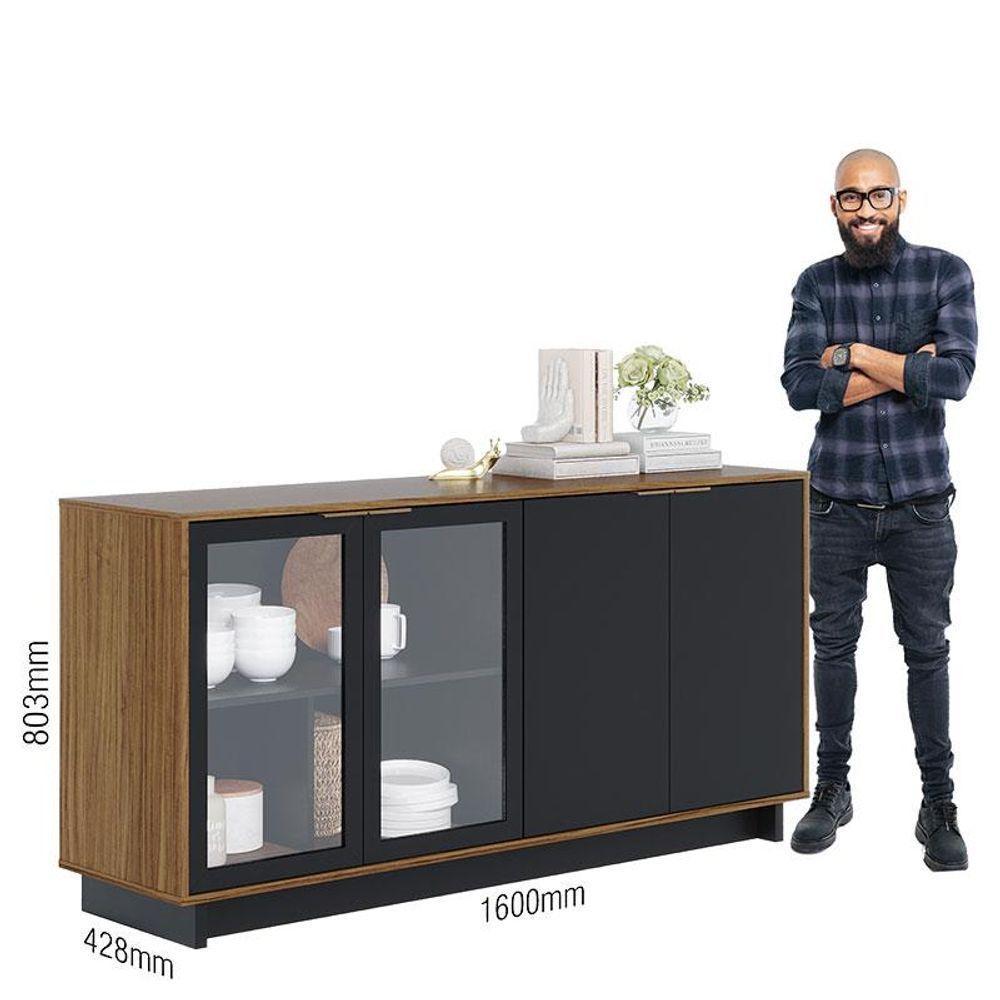 Cristaleira Guanabara Com Aparador Para Sala Buffet Vitória Noce Milano Preto Acetinado - Colibri - 7