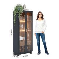 Cristaleira Guanabara Com Aparador Para Sala Buffet Vitória Noce Milano Preto Acetinado - Colibri