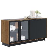 Cristaleira Guanabara Com Aparador Para Sala Buffet Vitória Noce Milano Preto Acetinado - Colibri - 5