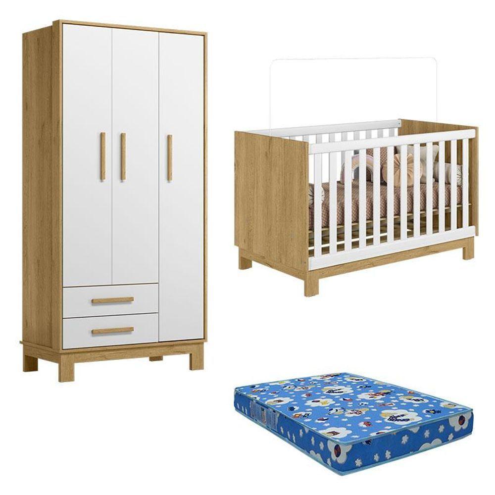 Berço Americano 4315 E Guarda Roupa 4340 Q Encanto Slim Freijó Toq Branco Acetinado Com Colchão Tend Tudo - Qmovi - 1