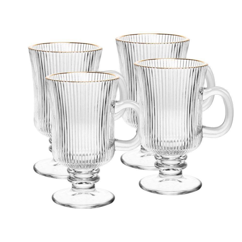 Conjunto 4 Taças Cappuccino 240 Ml De Vidro Com Fio De Ouro Lines Wolff - 1