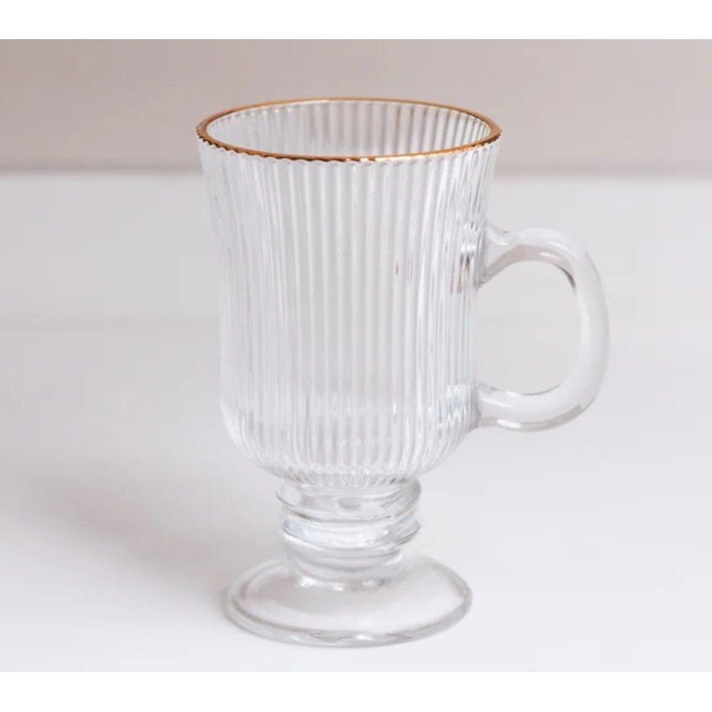 Conjunto 4 Taças Cappuccino 240 Ml De Vidro Com Fio De Ouro Lines Wolff - 4