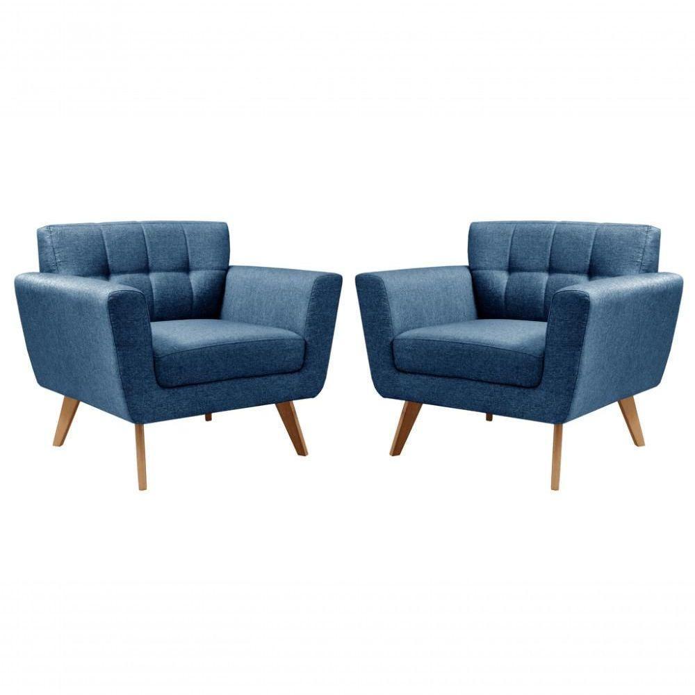 Conjunto 2 Poltronas Bruna Confortável Decorativa Moderna - Linho Azul 330 - 1