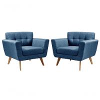 Conjunto 2 Poltronas Bruna Confortável Decorativa Moderna - Linho Azul 330 - 1