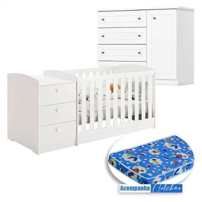 Berço Multifuncional Atlanta 1 Porta 4 Gavetas MDP MDF Branco Reller
