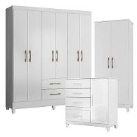 Guarda Roupa Casal Panamá Com Cômoda Vênus Com Pés E Armário Multiuso Jade Branco Brilho- Moval - 1