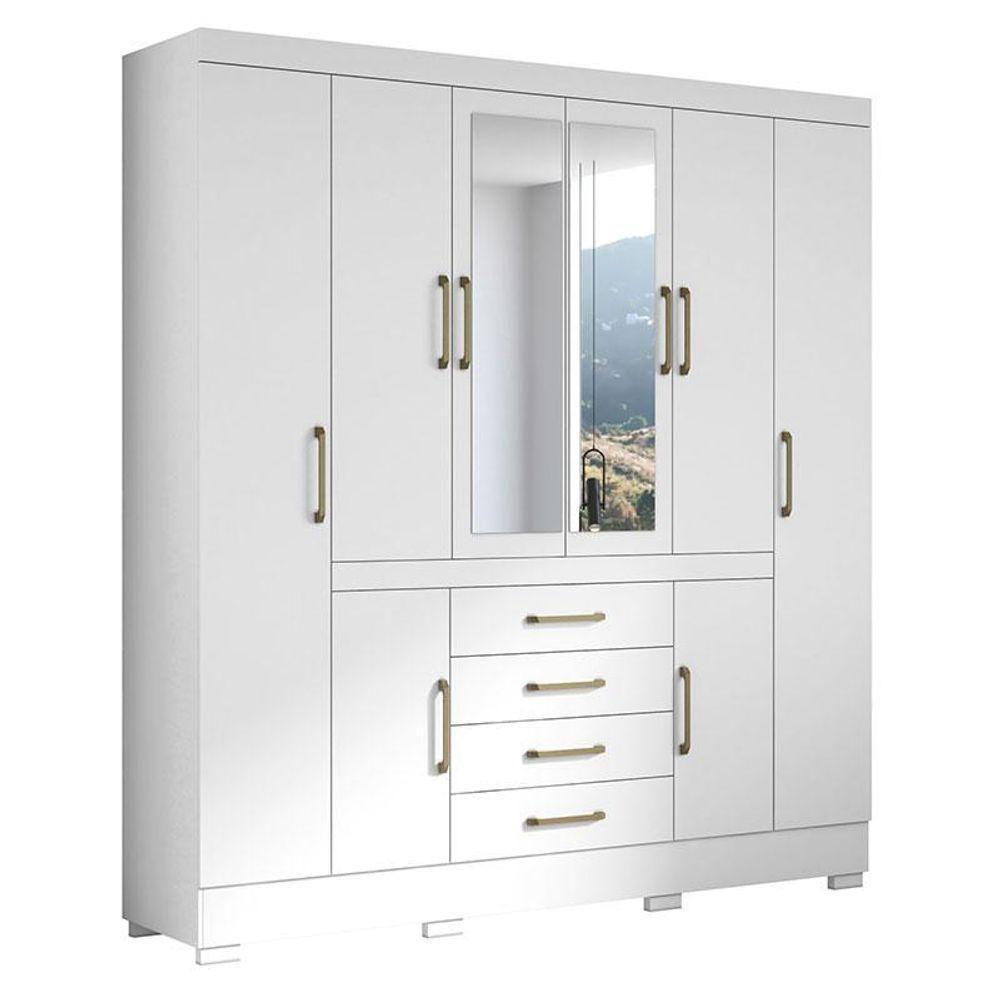 Guarda Roupa Casal Nápole 2045149 E Armário Multiuso New 2000192 E Cômoda Milão Branco - Aramóveis - 2