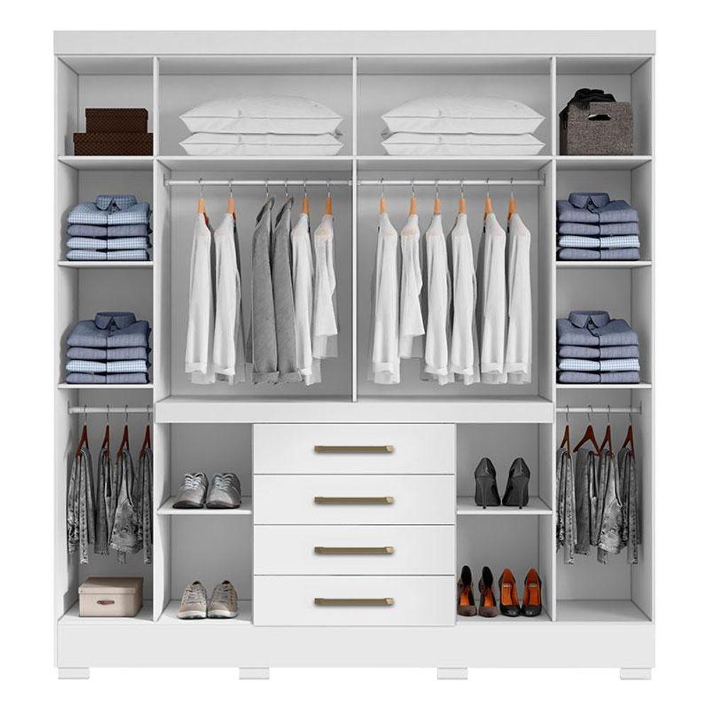 Guarda Roupa Casal Nápole 2045149 E Armário Multiuso New 2000192 E Cômoda Milão Branco - Aramóveis - 3