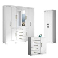 Guarda Roupa Casal Nápole 2045149 E Armário Multiuso New 2000192 E Cômoda Milão Branco - Aramóveis - 1