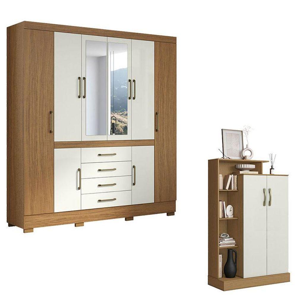 Guarda Roupa Casal Nápole 2045149 E Armário Multiuso Florença 2000199 Atacama Off White - Aramóveis - 1