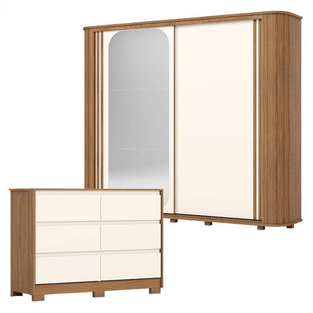 Guarda Roupa Casal Mozzate E Cômoda Ravenna Nature Off White Flex - Henn - 1