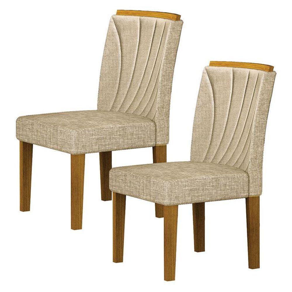 Cadeira Para Mesa De Jantar Lorena Plus Mdf Kit 2 Peças Freijó Linho Palha - Leifer Móveis - 1