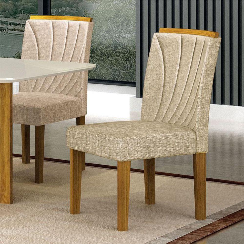 Cadeira Para Mesa De Jantar Lorena Plus Mdf Kit 2 Peças Freijó Linho Palha - Leifer Móveis - 5