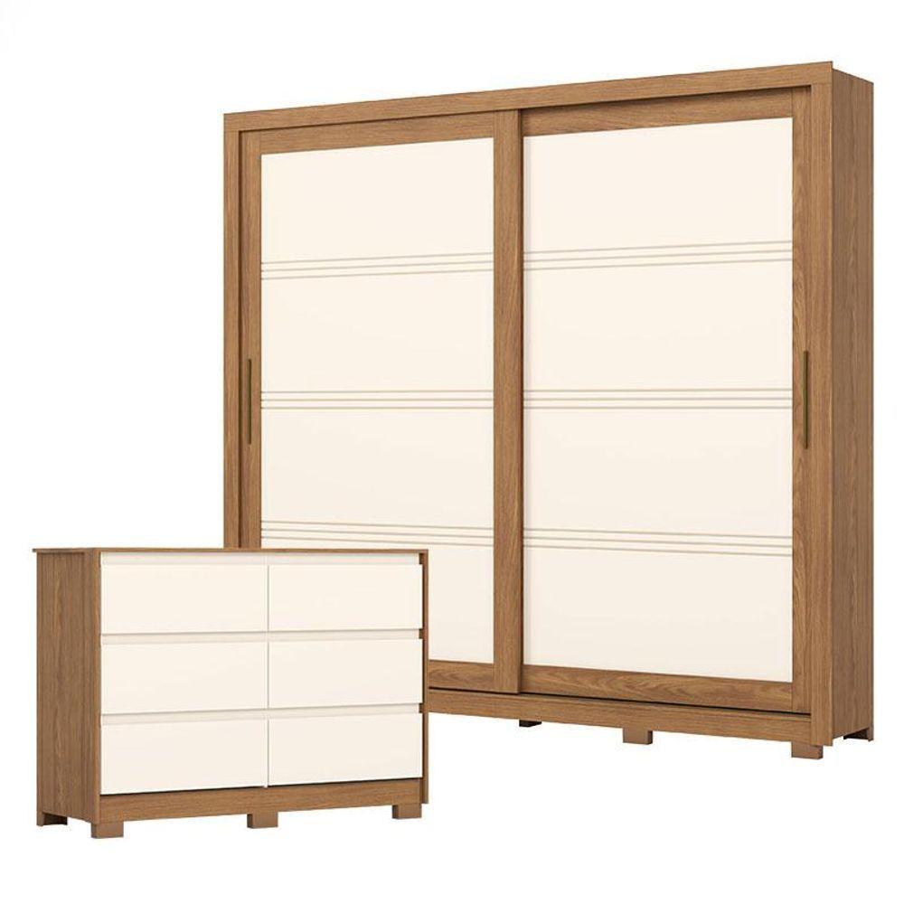 Guarda Roupa Casal Medelín E Cômoda Ravenna Nature Off White - Henn - 1