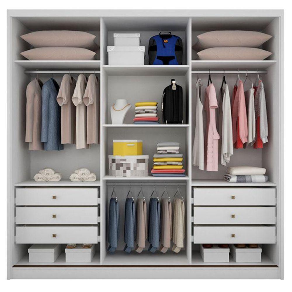 Guarda Roupa Casal Medelim 3 Portas 6 Gavetas Neve Com Espelho - Novo Horizonte - 3