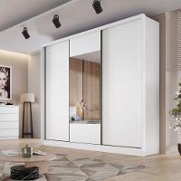 Guarda Roupa Casal Medelim 3 Portas 6 Gavetas Neve Com Espelho - Novo Horizonte - 9