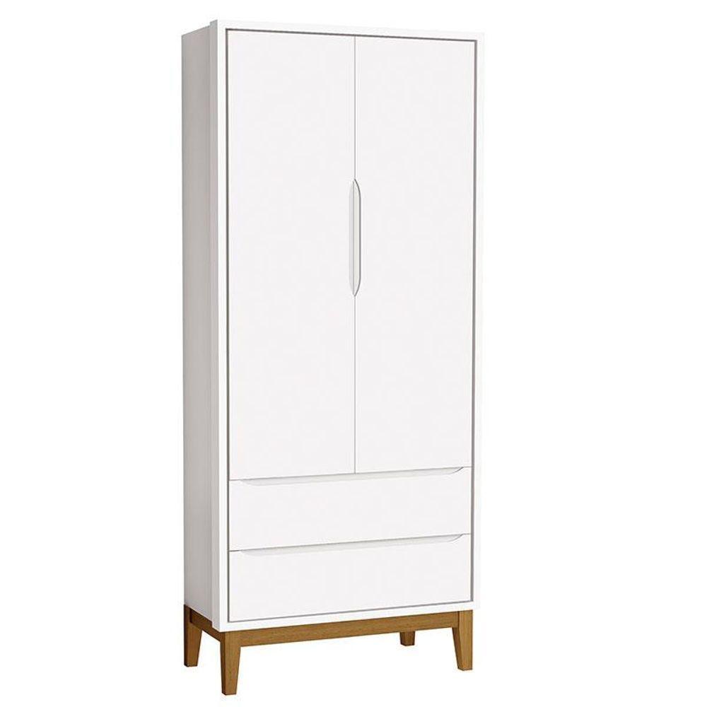 Cômoda 6 Gavetas E Guarda Roupa 2 Portas New Classic Branco Com Pés Madeira - Reller - 3