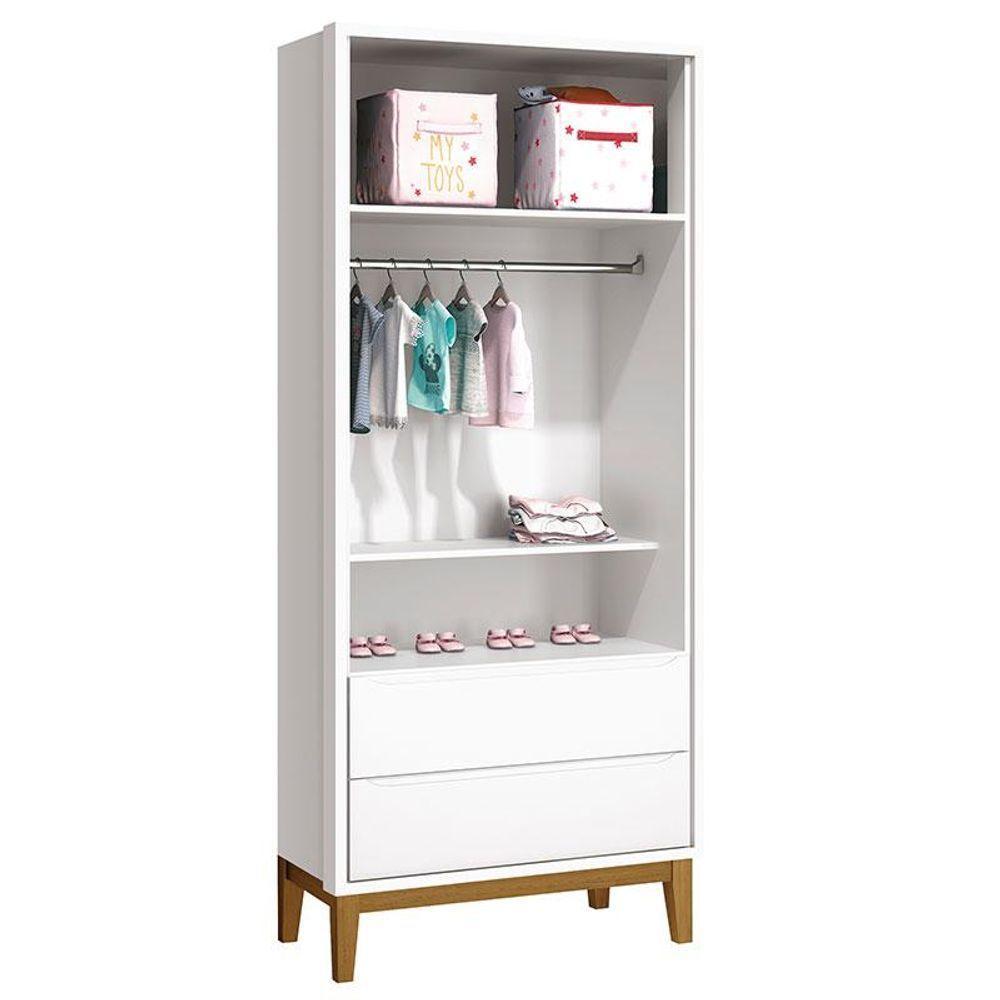Cômoda 6 Gavetas E Guarda Roupa 2 Portas New Classic Branco Com Pés Madeira - Reller - 5