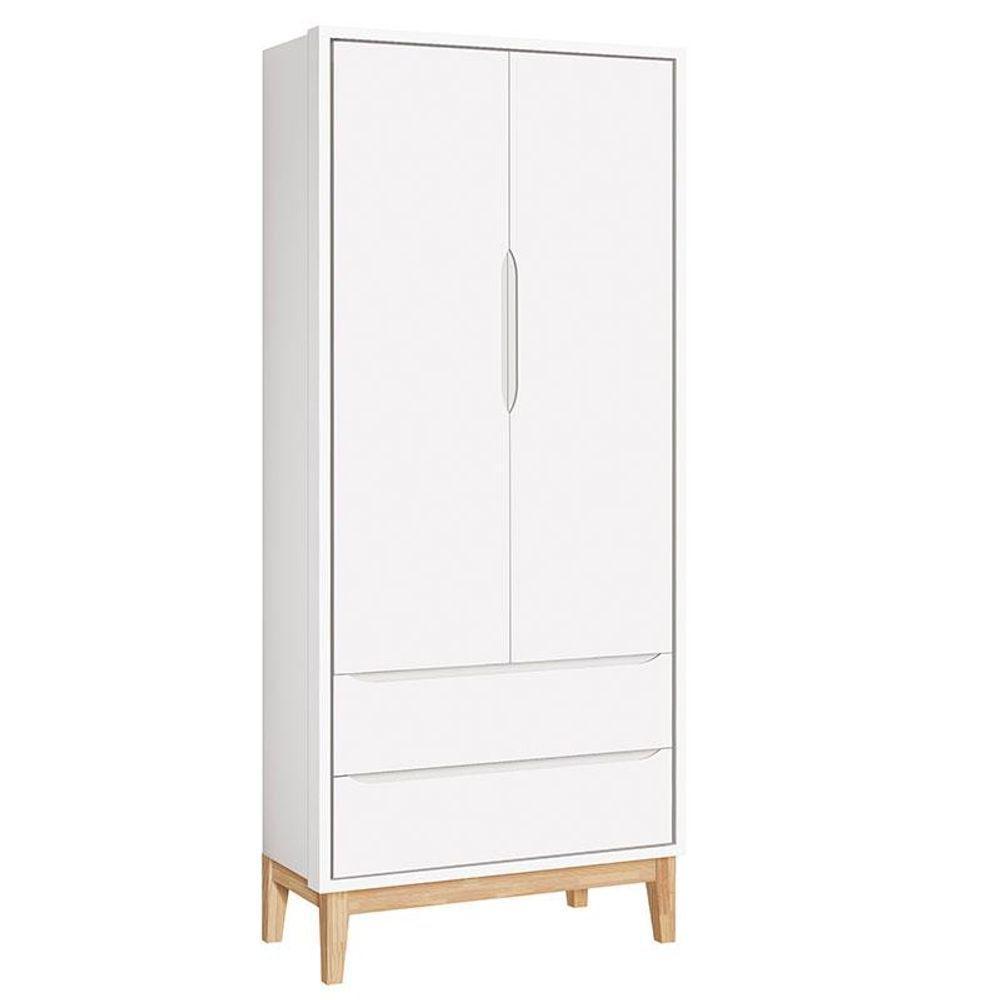 Cômoda 6 Gavetas E Guarda Roupa 2 Portas New Classic Branco Com Pés Madeira Natural- Reller - 3
