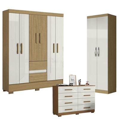 Guarda Roupa Casal Coimbra 2005138 Com Armário Multiuso New 2000192 E Cômoda 2014148 Atacama Off White - Aramóveis