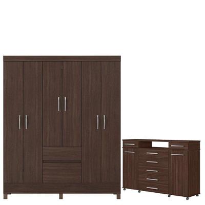 Guarda Roupa Casal Flash 2 Com Cômoda London Café - Demóbile