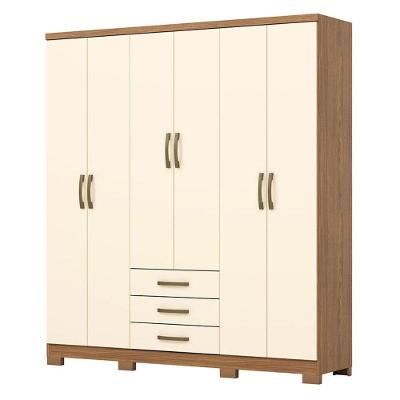 Guarda Roupa Casal Caju 6 Portas Nature Off White - Henn