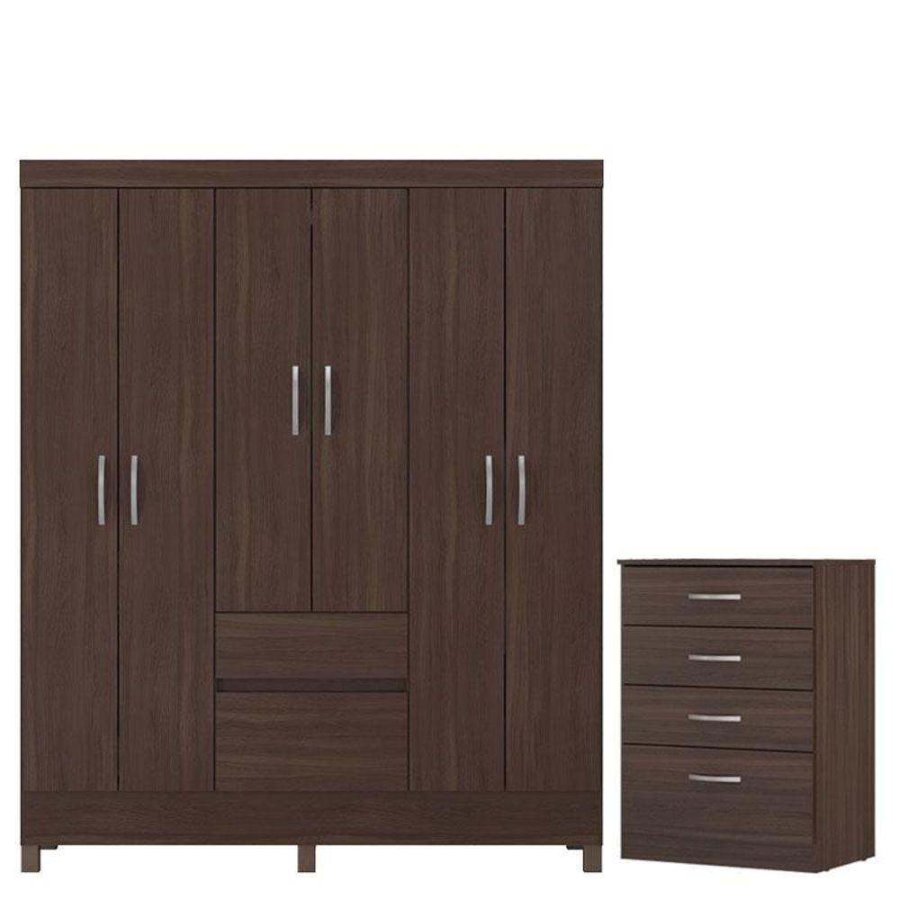 Guarda Roupa Casal Flash 2 Com Comôda Astral Café - Demóbile - 1