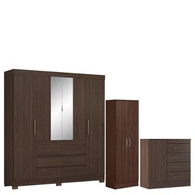 Guarda Roupa Casal Cádis Golden Montevidéu 4 Portas 6 Gavetas MDP 200 cm Café Demóbile