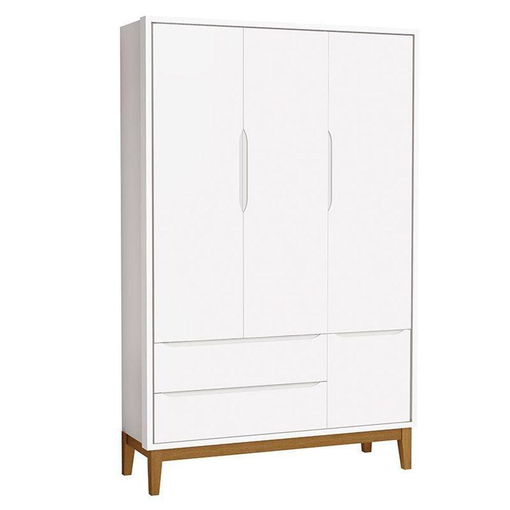Cômoda Gaveteiro Com Guarda Roupa Infantil 3 Portas New Classic Branco Com Pés Madeira - Reller - 3