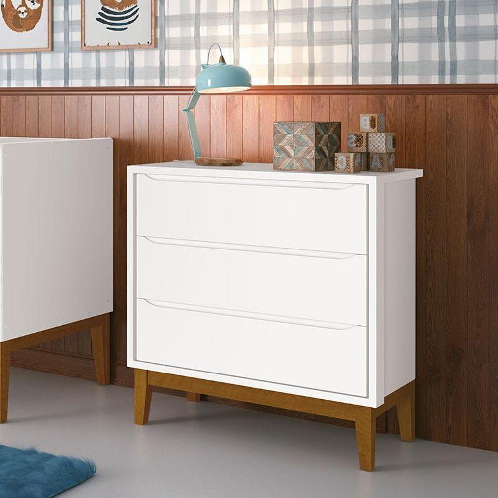 Cômoda Gaveteiro Com Guarda Roupa Infantil 3 Portas New Classic Branco Com Pés Madeira - Reller - 5