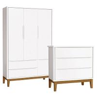 Cômoda Gaveteiro Com Guarda Roupa Infantil 3 Portas New Classic Branco Com Pés Madeira - Reller - 1