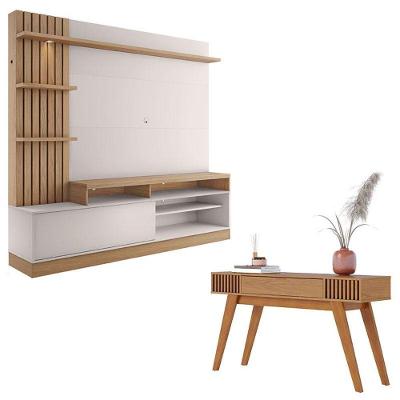 Estante Home Theater Maceió Freijó Off White Com Aparador Riviera Freijó - Colibri