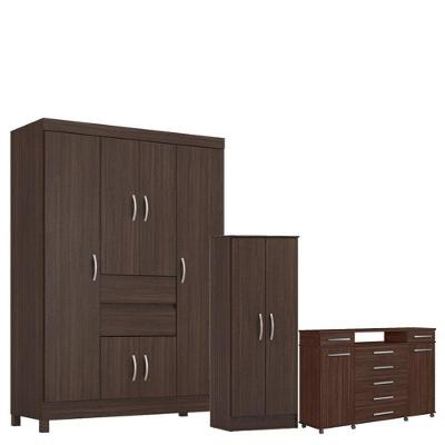 Guarda Roupa Casal Ecom 2 Multiuso Viena com Cômoda London 6 Portas 2 Gavetas MDP Café Touch