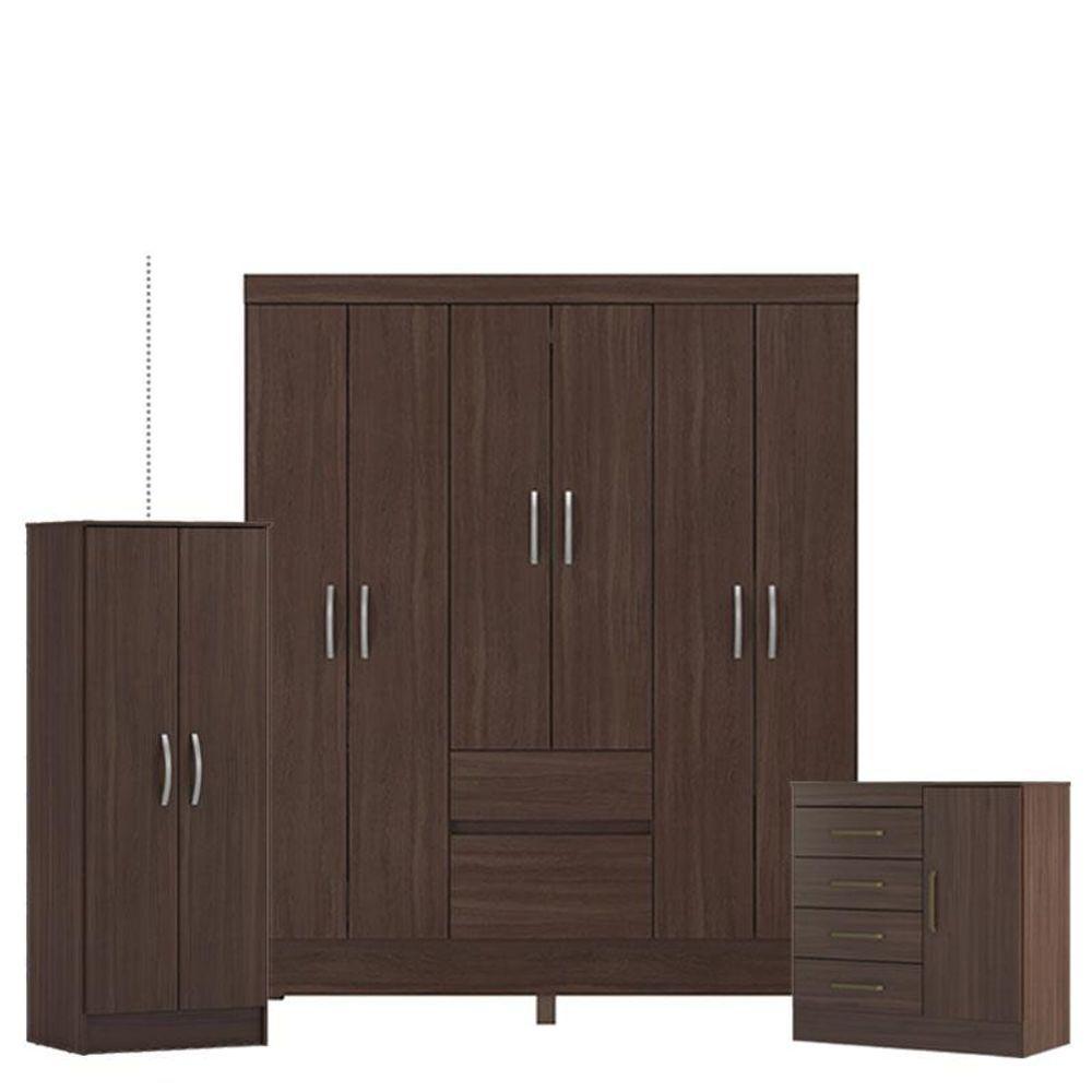 Guarda Roupa Casal Flash 2 Com Multiuso Viena Com Cômoda Montevidéu Café - Demóbile - 1