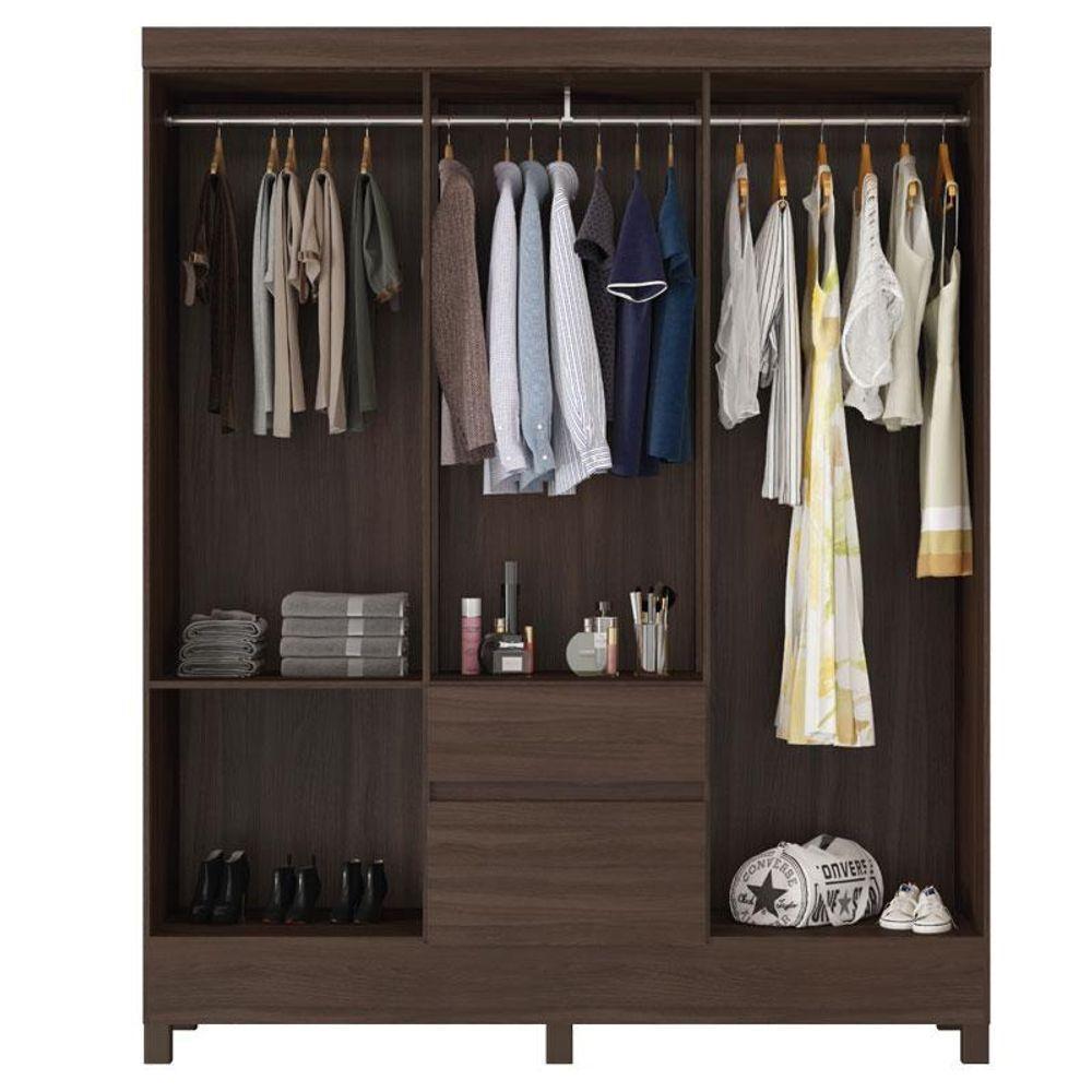 Guarda Roupa Casal Flash 2 Com Multiuso Viena Com Cômoda Montevidéu Café - Demóbile - 3