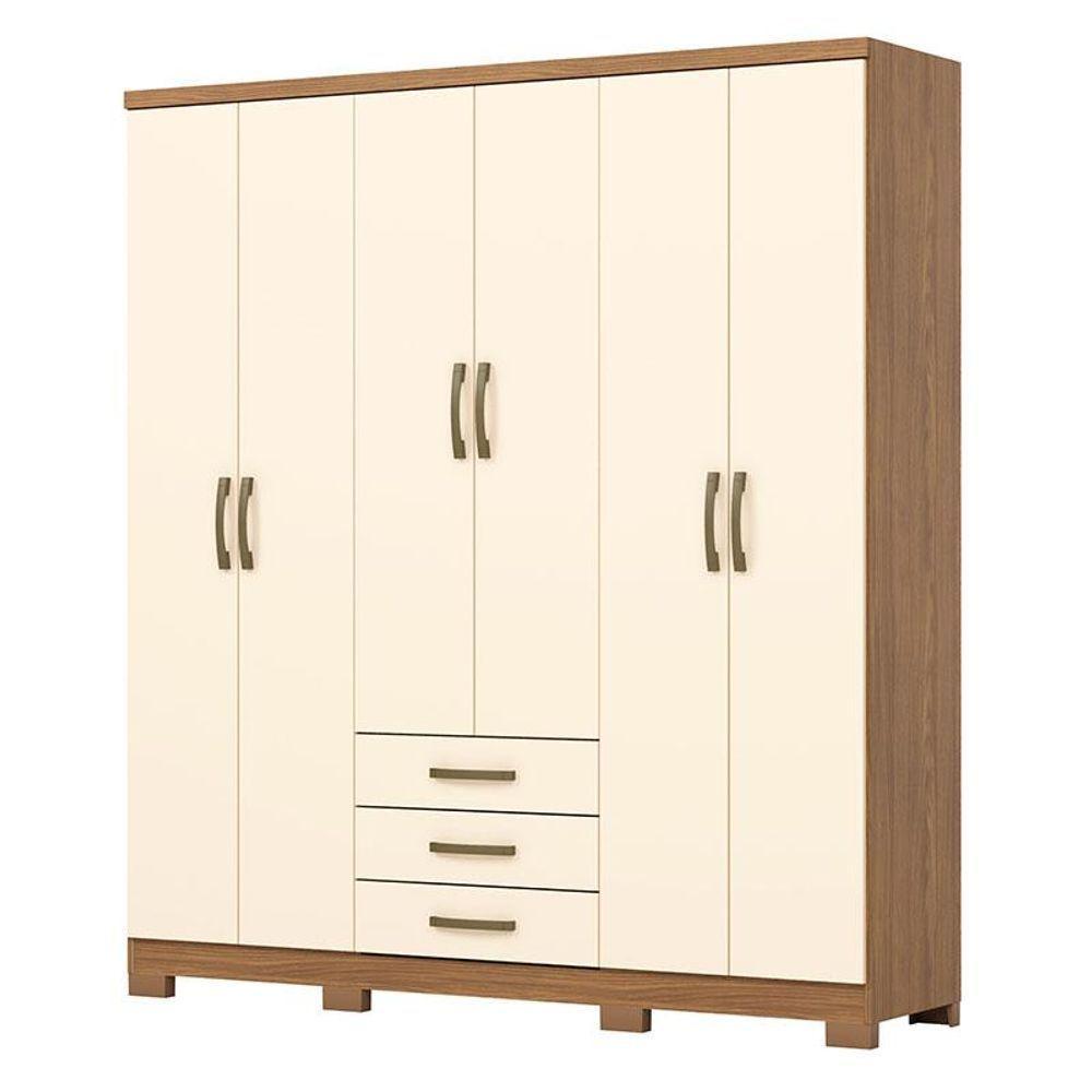 Guarda Roupa Casal Caju 6 Portas Ambiente E Cômoda Ravenna Nature Off White - Henn - 2