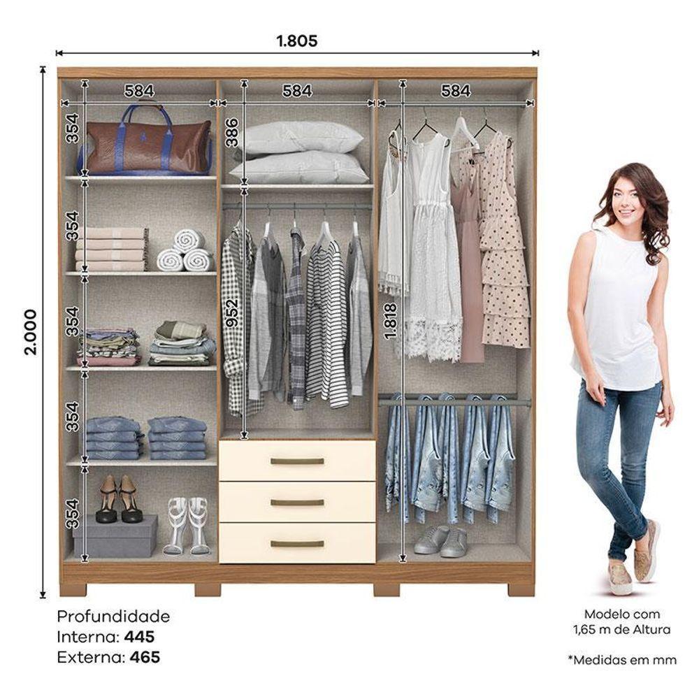 Guarda Roupa Casal Caju 6 Portas Ambiente E Cômoda Ravenna Nature Off White - Henn - 3