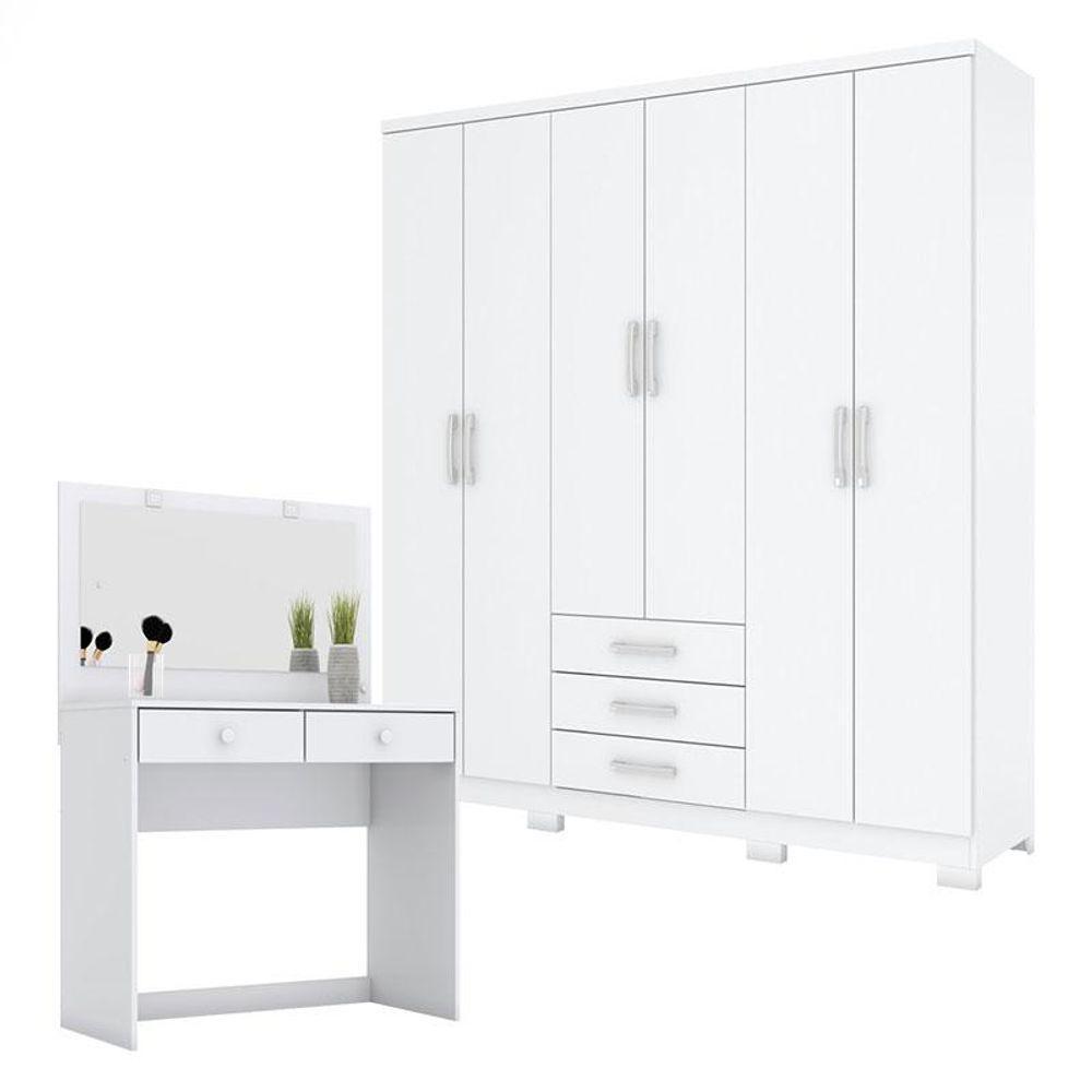 Guarda Roupa Casal Caju 6 Portas E Penteadeira Daila Ambiente Com Led Branco - Henn - 10